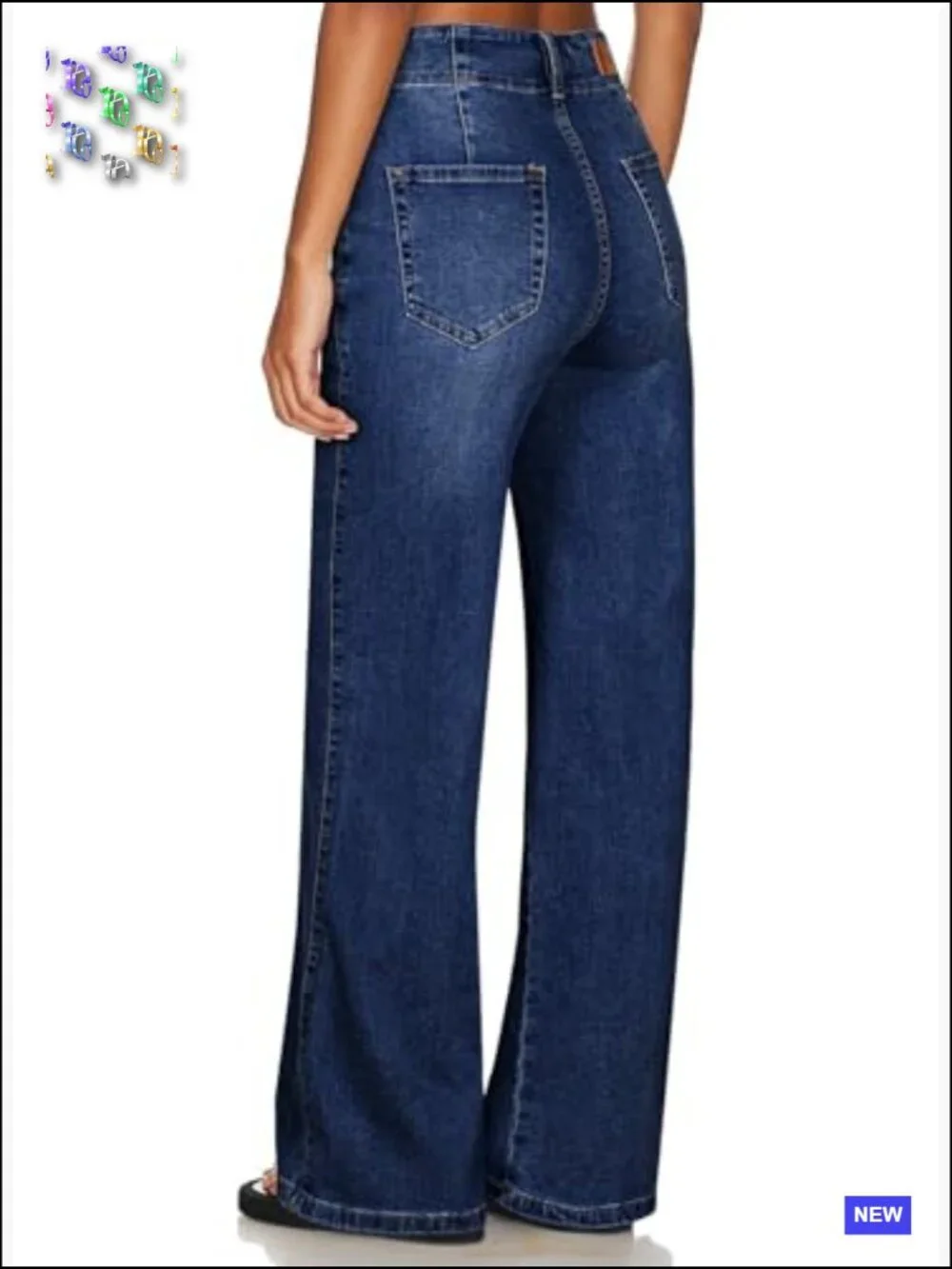High Waisted Wide Leg Jeans Stretchy Tummy Control Straight Denim Pants - Picture 2 of 7